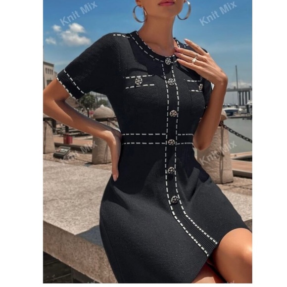 SALE🎈NWOT BEAUTIFUL KNIT DRESS WITH WHITE STITCHING AND UNIQUE BUTTONS! - Picture 4 of 10